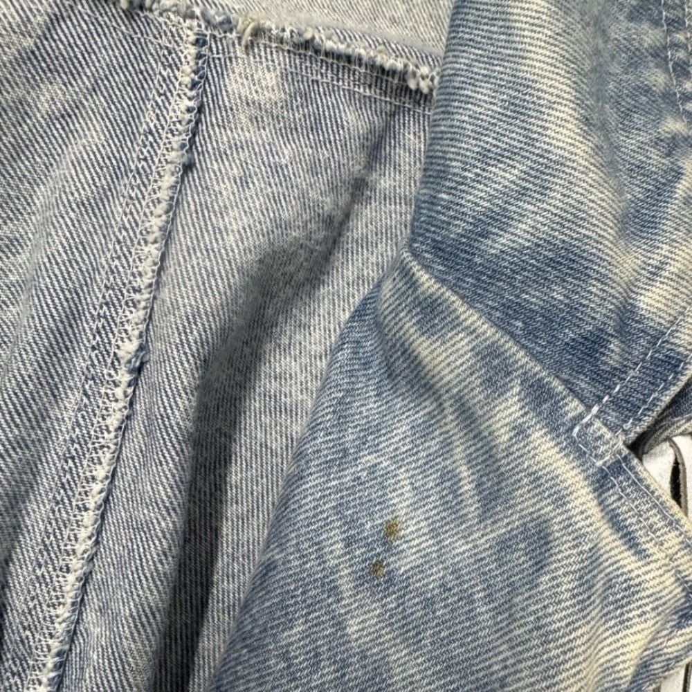 Vintage Acid Wash Denim Fringe Jacket Western 80s Boho Blue White Grey Leather - Picture 5 of 9